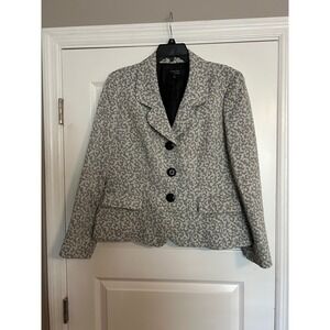 Collections by Le Suit Womens Grey White Jacquard Blazer Jacket Size 16 Business
